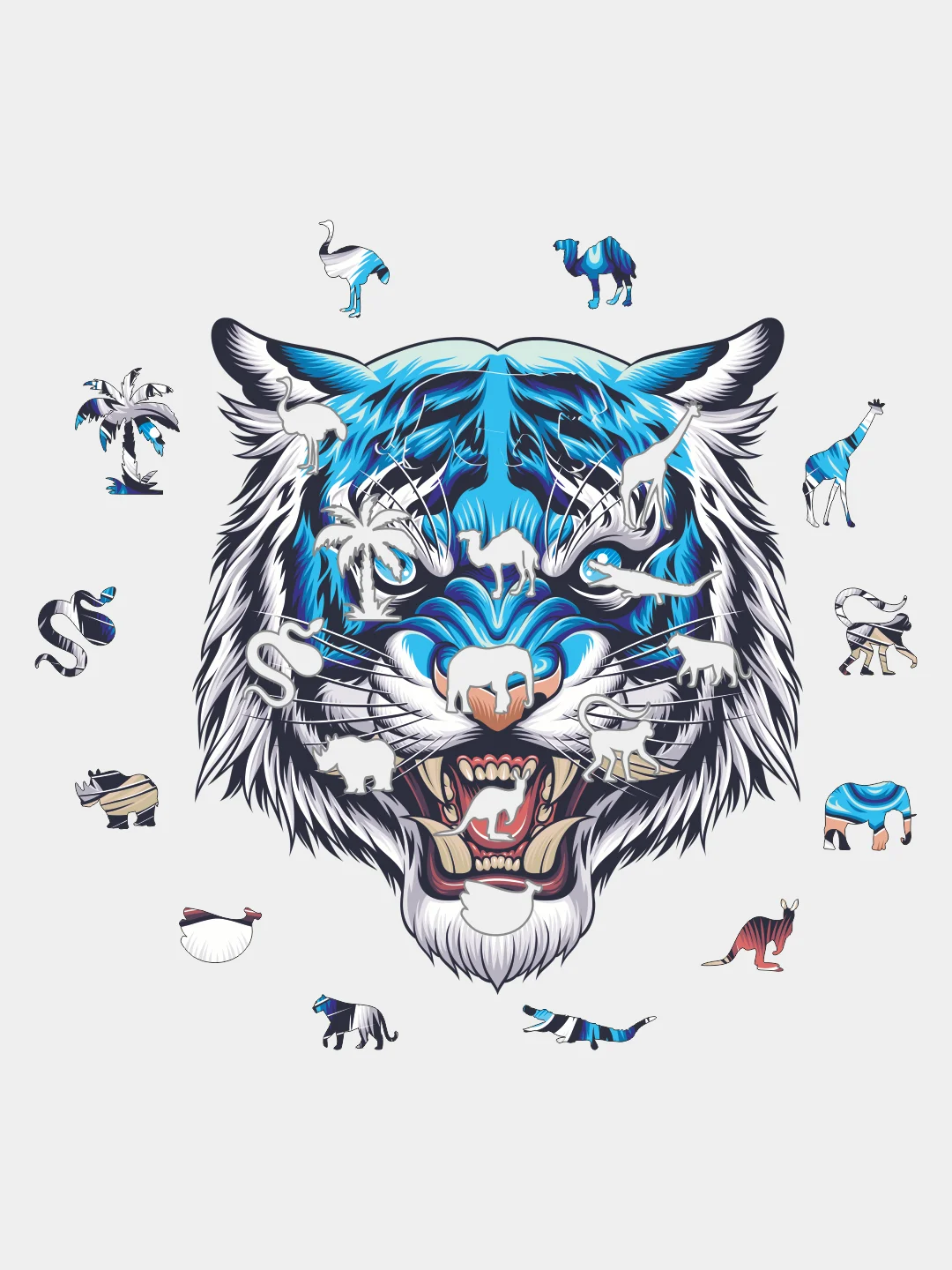 Wooden figure puzzle &quotblue water tiger 2022&quot 101 element 220x200mm. | Игрушки и хобби