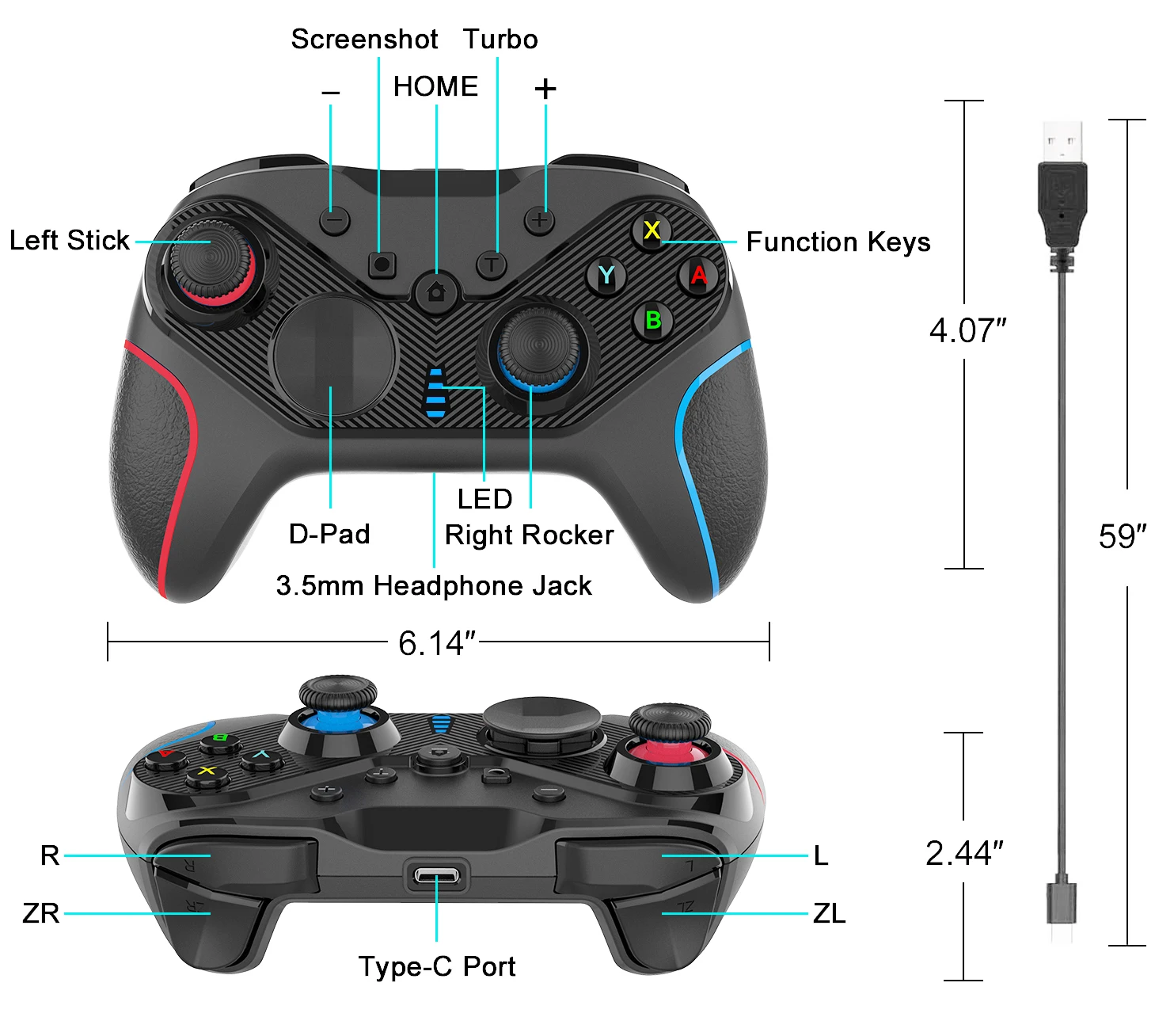 Controller Switch Wireless Pro Controller per NS Steam iOS Gamepad remoto con joystick Vibrazione turbo regolabile Ergonomico Non_voghion.com