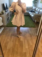 Mini Dress Lantern Short-Sleeve OOTN A-Line Pink Elegant Green Cotton Casual Women Ladies