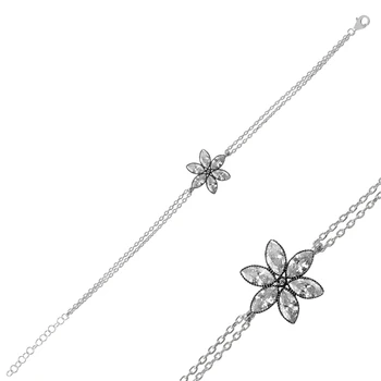

Silver 925 Sterling Zircon Stone Flower Bracelet