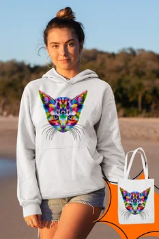 

Angemiel Wear Colorful Cat White Women 'S Hooded Sweatshirt Bags Kombin