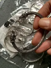 Pulsera Vintage de cabeza de dragón, brazalete abierto con boca, estilo nórdico, Vikingo, diseño trenzado antiguo tallado, joyería