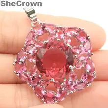 40x32 мм Великолепные Длинные большие вечерние женские серебряные подвески из морганита розового цвета