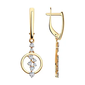 

Sokolov drop earrings with stones in gold with cubic zirconia, fashion jewelry, 585, women's male, long earrings
