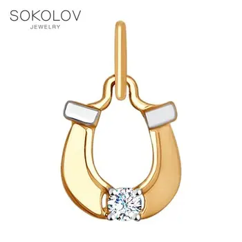 

Suspension SOKOLOV gold with cubic zirconia fashion jewelry 585 women's male, pendants for neck women