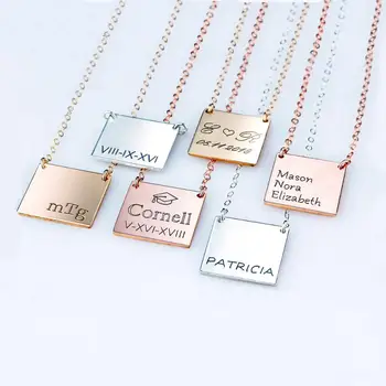 

Roman Numeral Necklace Square Plate Engraved Necklace for Women Coordinate Necklace for Wedding Date Best Friend Necklace