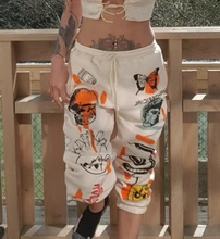 InstaHot-Pantalón de chándal Harajuku para mujer, pantalón con estampado de dibujos animados, para correr, con cordón, ropa de calle informal, Otoño, 2021