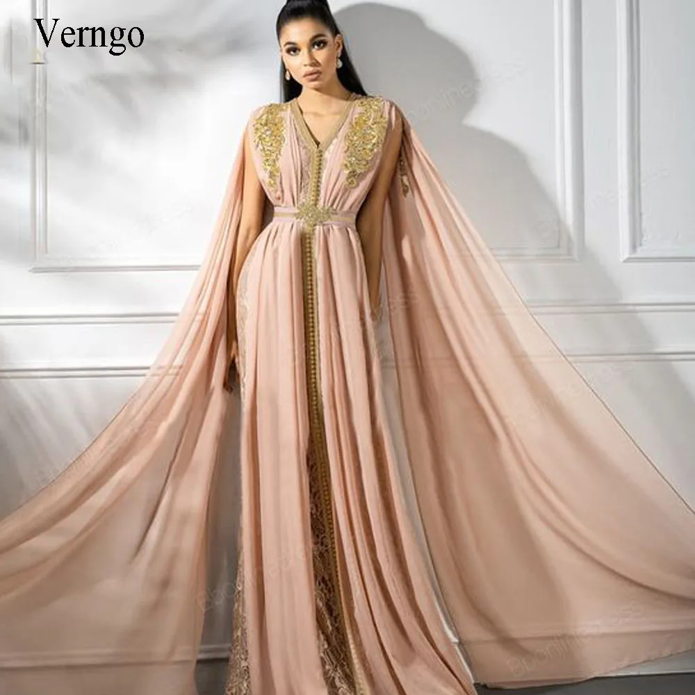 

Verngo Nude Pink Evening Dresses Moroccan Kaftan Embroidery Appliques Long Arabic Party Dress Abay Formal Gowns