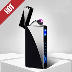 2022 New USB Metal Double Arc Windproof Plasma Lighter, Touch Induction Lighter, LED Display Screen, High-end Gifts for Men
