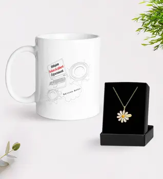 

Personalized Information Technology Teacher White Mug and Daisy Necklace Gift Seti-1