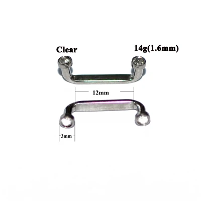 1 шт. G23 титановый Пирсинг 14 г внутренняя резьба кристалл AB драгоценный камень поверхность бар штанга фабричного производства микродермальный якорь кольца ювелирные изделия - Окраска металла: Clear 1.6x12x3mm