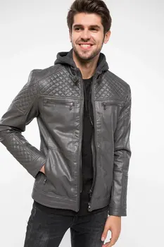 

DeFacto Man Fashion PU Leather Hoodies Jacket Casual Coat Fashion Outerwear Zipper PU Leather Jacket New -I7947AZ18AU-I7947AZ18AU