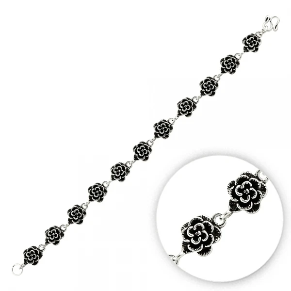 Серебряный 925 пробы браслет с розой