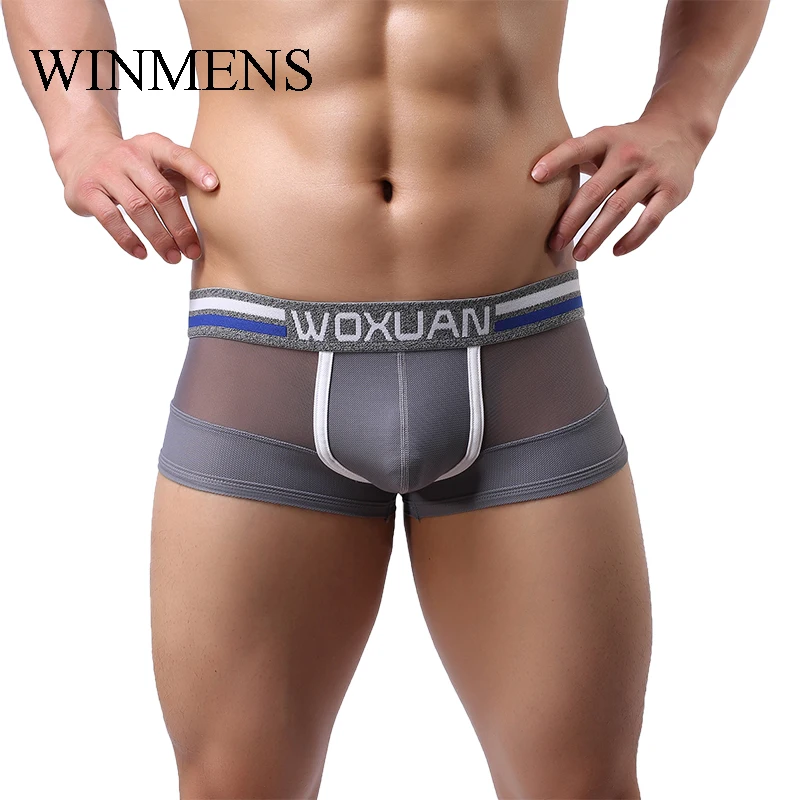 

Men's See Inner Panties Gay Summer Mesh Transparent Boxer Shorts Underwear Ultra-thin U Convex Trunks Lingerie Bulge Pouch