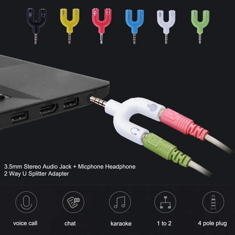 WHOLESALE 100 PCS 3 5mm U shape Earphone Double Jack Adapter Plug Stereo Headphone Splitter For PC MP3 Smartphone Audio Cables