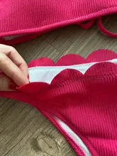 INGAGA-Bikinis de realce para mujer, traje de baño con borde festoneado, bañador de banda Negro, Bikini liso para mujer, ropa de playa 2021