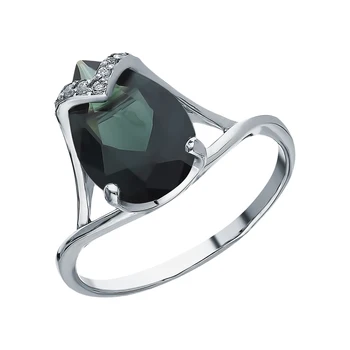 

Silver ring with cubic zirconia and tourmaline imitation sunlight sample 925