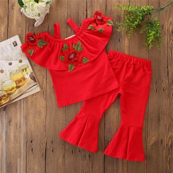 

2 PCS 1-7T Infant Baby Girl Outfits Summer Print Flower Pattern Short Shirt + Long Trousers Children's Clothes