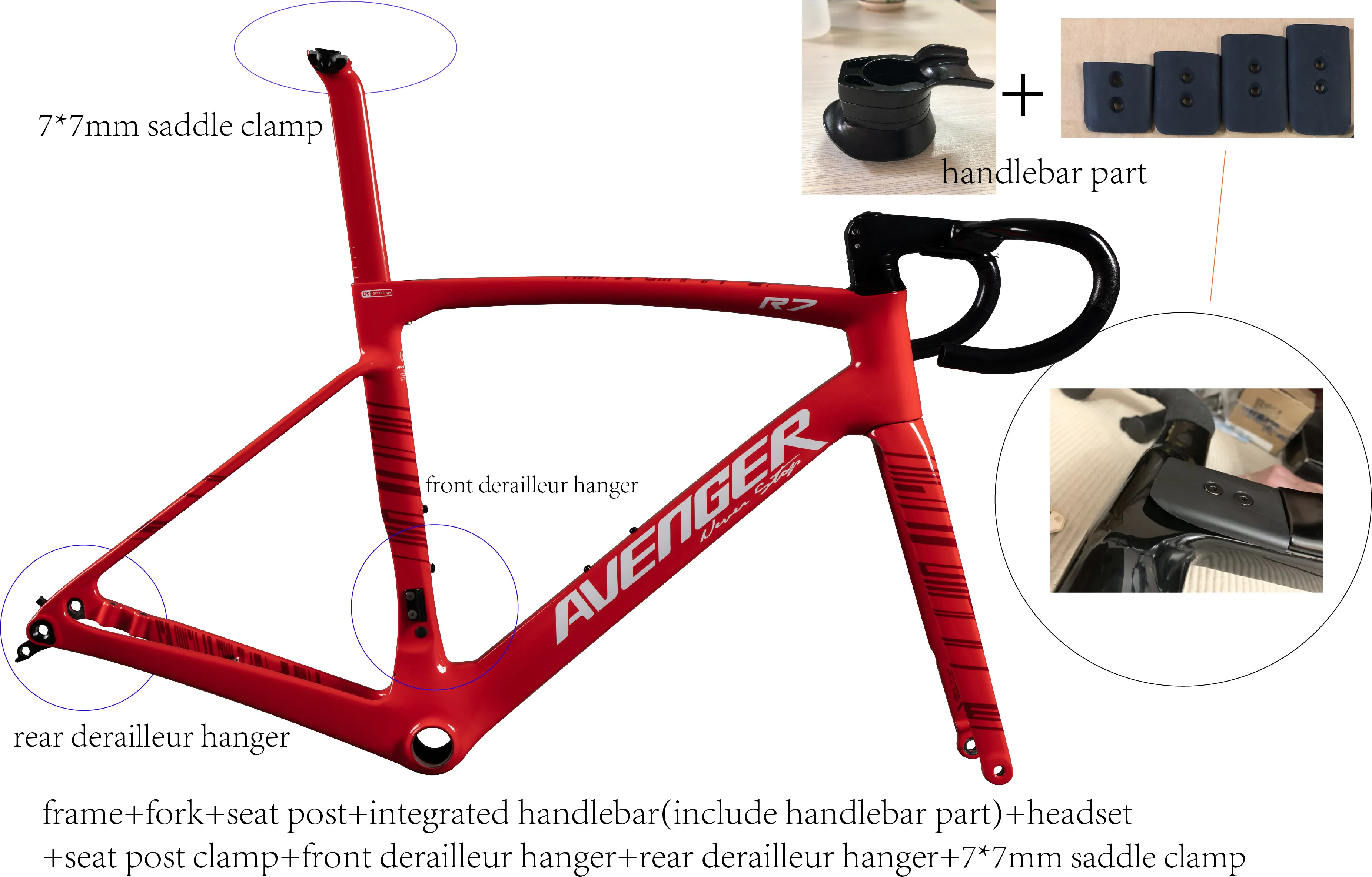 Cadre De Vélo De Route En Fibre De Carbone Di2 R7 Avenger, Peinture Personnalisée Cadre De