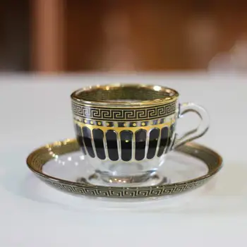 

12 Piece Espresso Turkish Coffee Set For 6 Person With Black And Real Gold Detailed High Quality Versace Luxury Pattern Souvenir