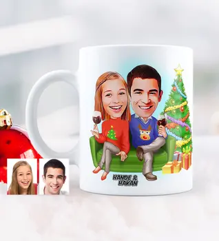

Personalized Christmas Theme Valentine Caricature Of White Mug cup-4