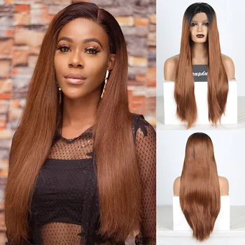 

Rongduoyi Synthetic Lace Front Wig Middle Part Ombre Brown Heat Resistant Fiber Hair Wigs For Women Long Silky Straight Lace Wig