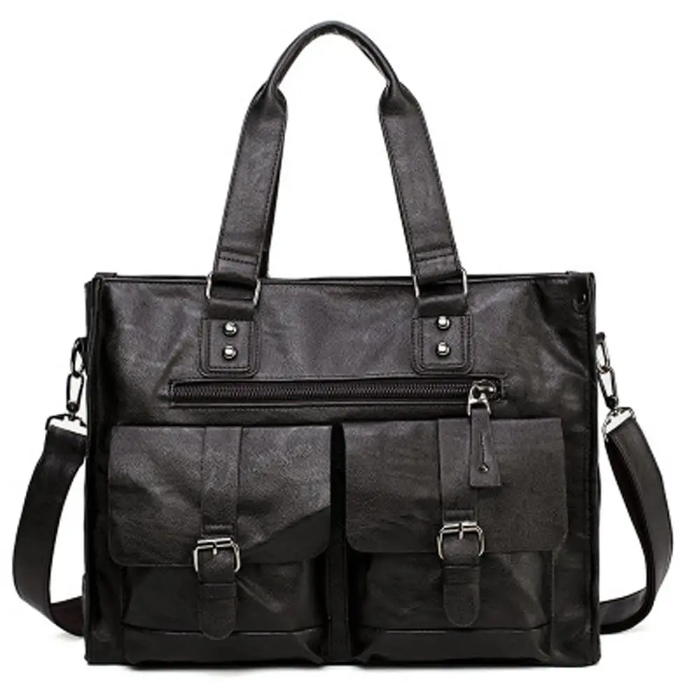 leather laptop bag men black Briefcase 15.6