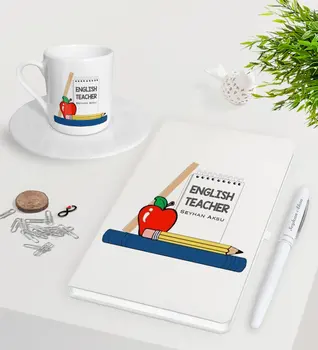 

Personalized English Teacher White Notebook Pen Turkish coffee Cup Seti-2