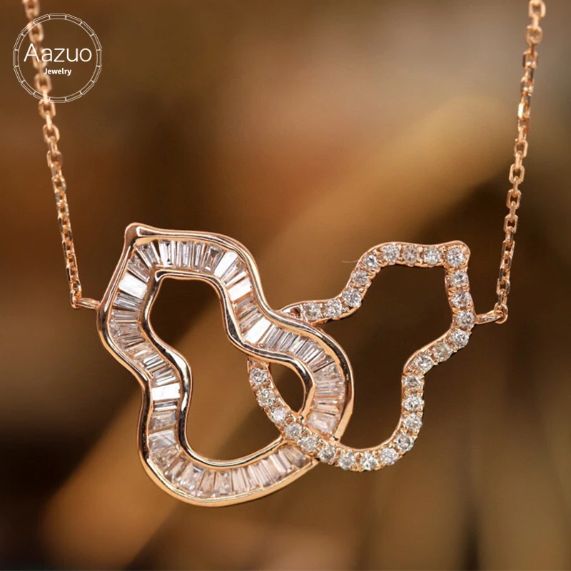 Aazuo-collar de oro rosa con cadena para mujer, gargantilla de lujo con diamantes reales de 18K, 0,55 CT, doble calabaza, regalo de cumpleaños, fiesta de boda