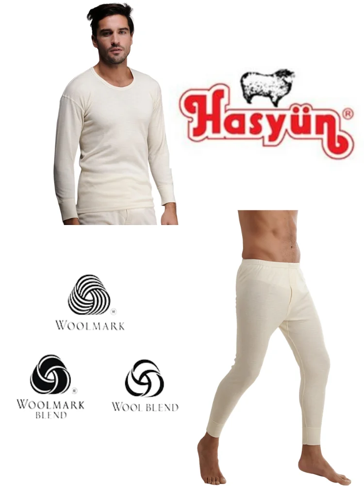 Australian Real Merino Wool Thermal Underwear Men Beige Fishing  Russian Keep Warm and Dry Sets  Thermo Pants Long John Fleece