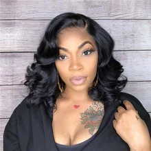 Magic Love13 * 4-Peluca de cabello humano ondulado para mujer, postizo de encaje Frontal, pelo Remy brasileño, Natural, Bob, prearrancado