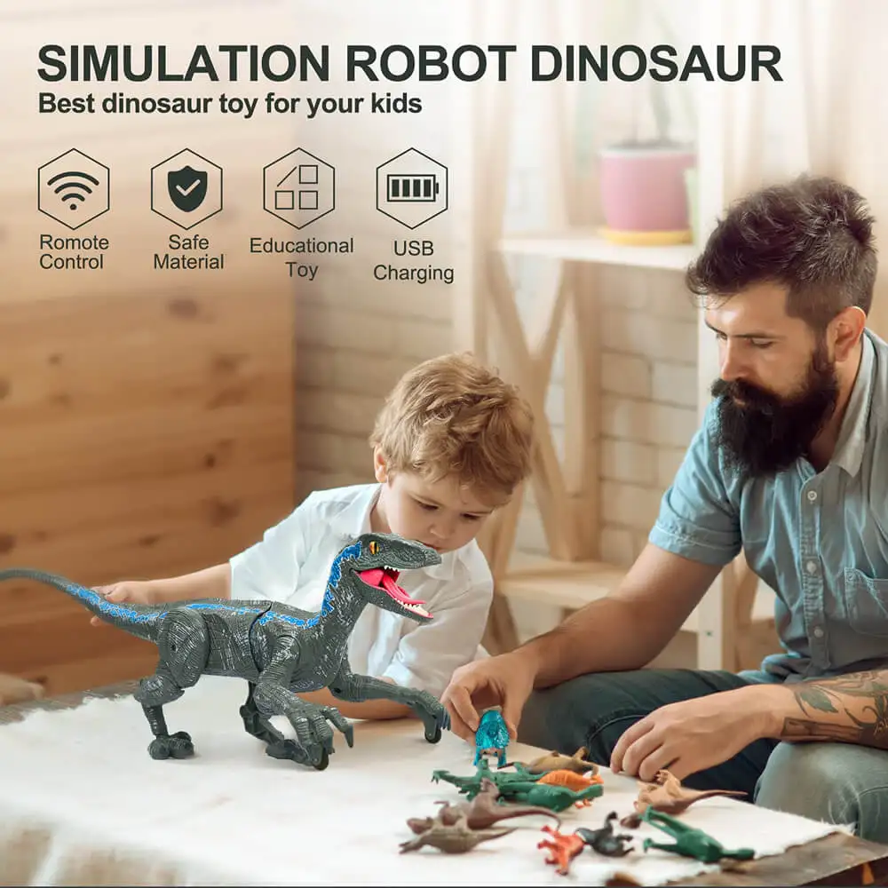 Remote Control Dinosaur Toys Kids RC Electric Walking Jurassic Dinosaur Simulation Velociraptor Toy With LED Light And Roaring images - 6