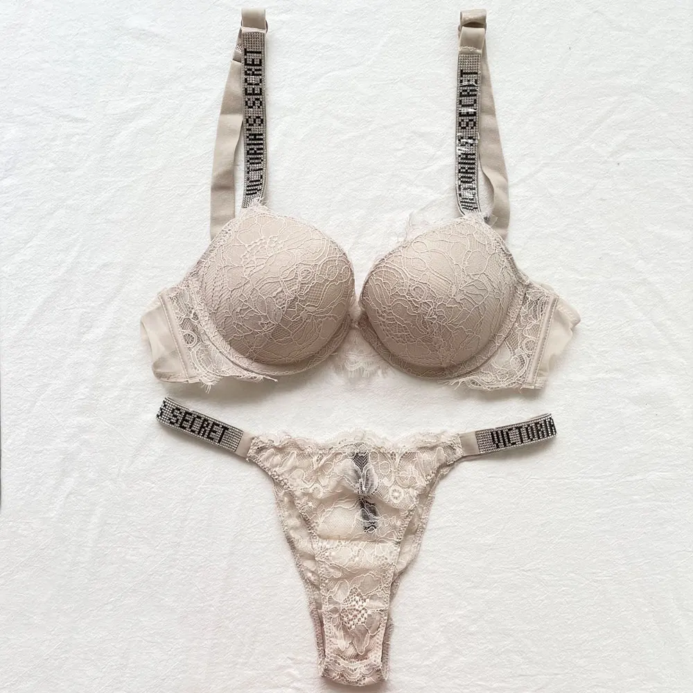 NEW Sexy Rhinestones Comfortable Lingerie Femme Set Push Up Bra Victoria's Secret Women Lingerie Set 2 Pieces Brand Underwear