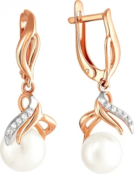 

Примаэксклюзив earrings with pearls and cubic zirconia in red gold
