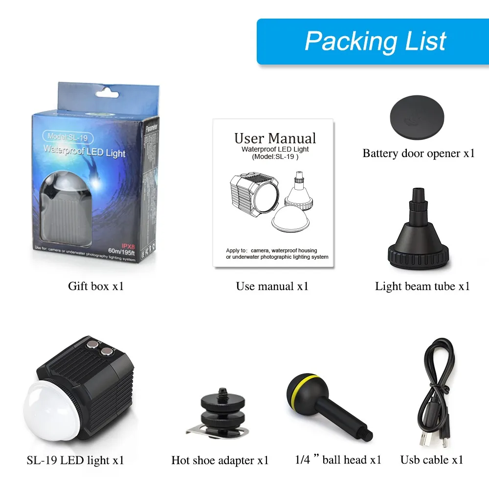  Seafrogs SL-19 Underwater Camera Flash 60m Waterproof Diving LED Video Fill light 2000LM for Gopro  - 4000311383971