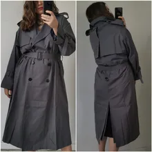 Gabardina larga X holgada de estilo coreano para mujer, abrigo de doble botonadura con cinturón, manto de dama, rompevientos, prendas de vestir de primavera y otoño, color gris