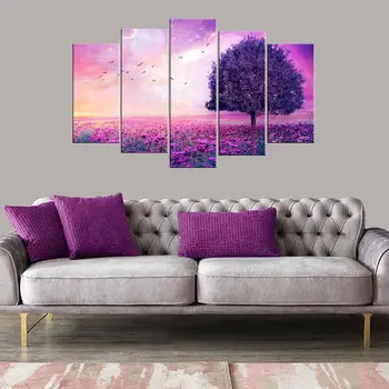 

Purple Tree Flower Themed 5 Piece Mdf Table