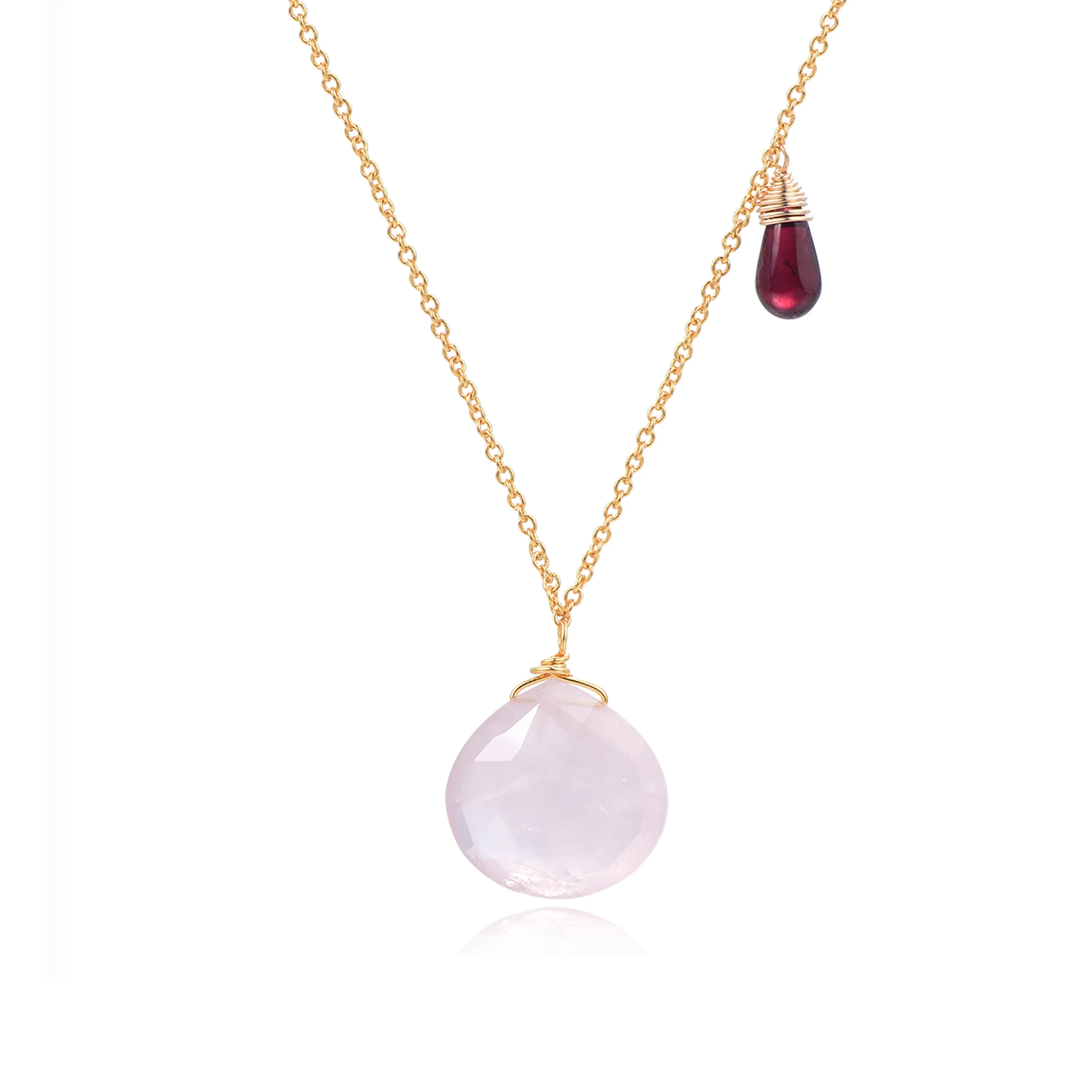 

Piara Heart Facted Rose Quartz and Smooth Teardrop Mozambique Garnet Pendant Necklace 45cm