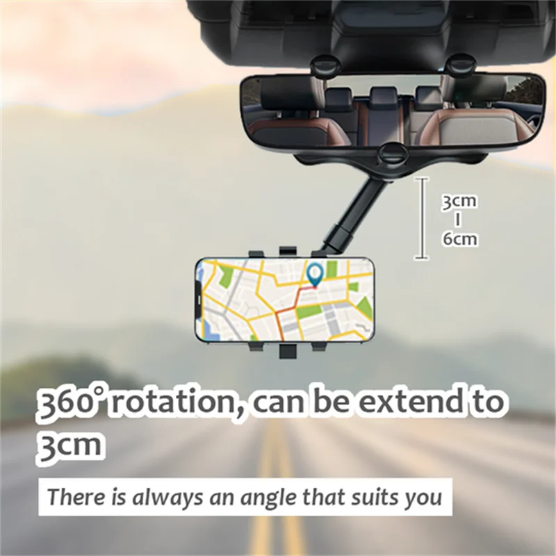Soporte de teléfono inteligente para espejo retrovisor de coche, accesorio Universal retráctil giratorio de 360 °, grabador de conducción, GPS/DVR, AKITECNO.CL