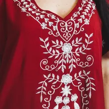 Tunic Women Beachwear Long-Dress Embroidery Batwing-Sleeve Oversize Black Plus-Size Summer