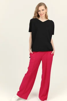 

With pockets Casual Cut Pants-Fuchsia