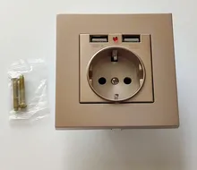 Coswall-Enchufe de pared con puerto USB, toma de corriente de 16A tipo europeo dual, para carga de 5V y 2.1A, con indicador LED, panel gris, negro, blanco o dorado