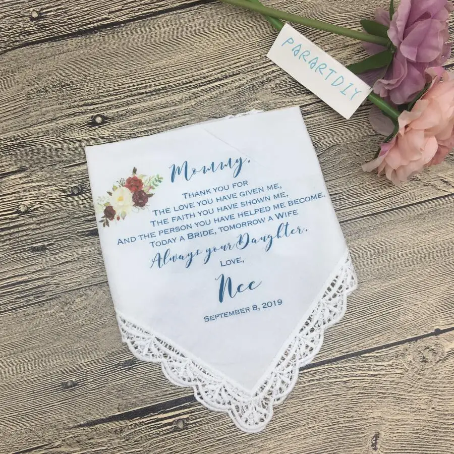 

personalized any text wedding handkerchief, mother of the bride gift, custom printed wedding PRINTED gift for Mom handkerchief