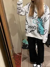 Suéter de moda Harajuku para hombre, ropa informal estilo Hip Hop, jersey de dibujos animados de dinosaurios, cuello redondo, suéteres de pareja informales de gran tamaño