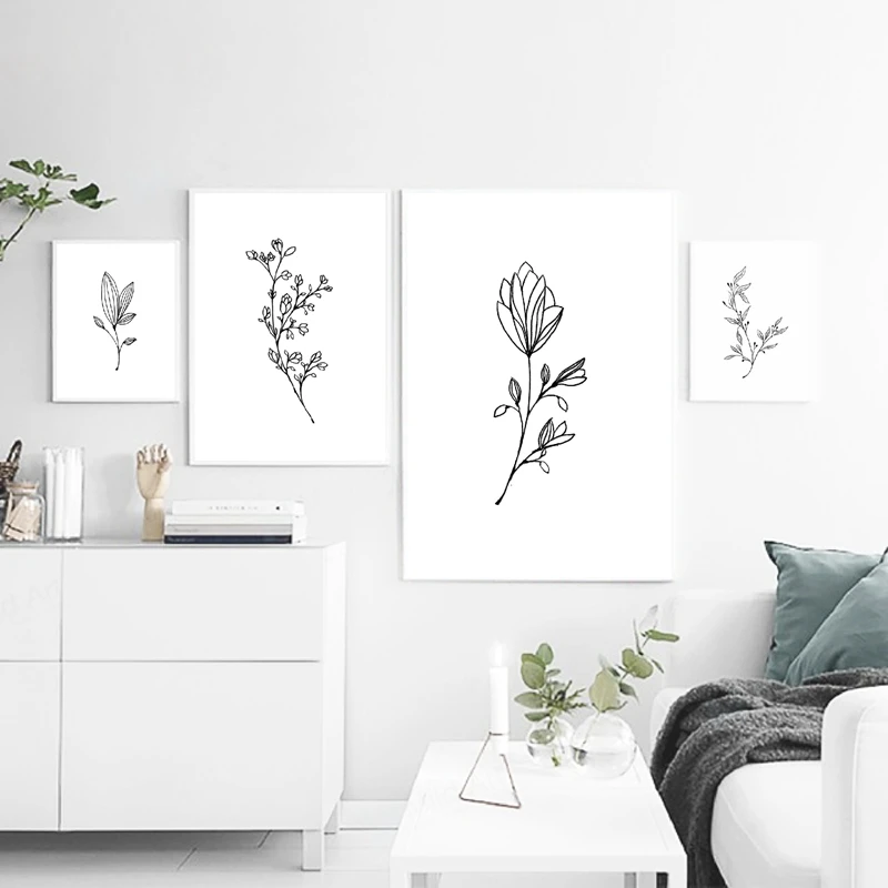 Minimalist Decor Pencil Leaf Drawings Canvas Painting Art Decor
