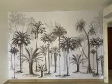 3d Wallpaper Mural Sofa-Background-Walls Rainforest Tropical Sketch Nordic Black White
