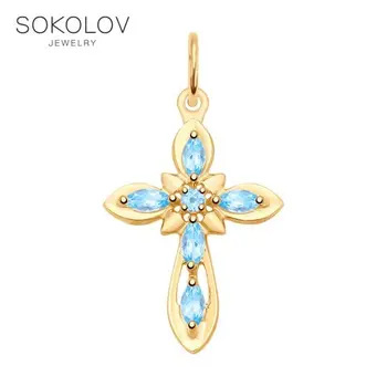 

Pendant SOKOLOV gold with Topaz fashion jewelry 585 women's male, pendants for neck women