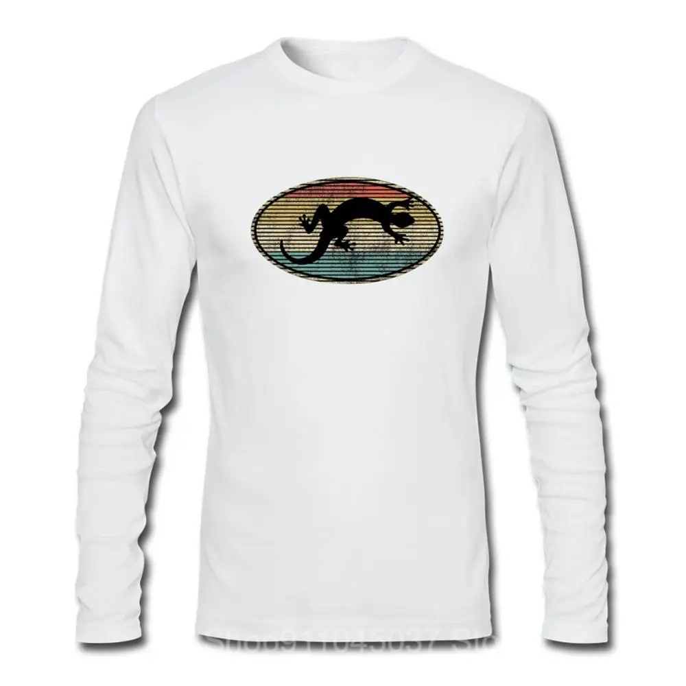 Retro Vintage lizard Silhouette Gecko T-shirt Hombre 3D Print Gecco Pattern Geometric ellipse Painting Men Long Sleeve Tops Tees | Мужская
