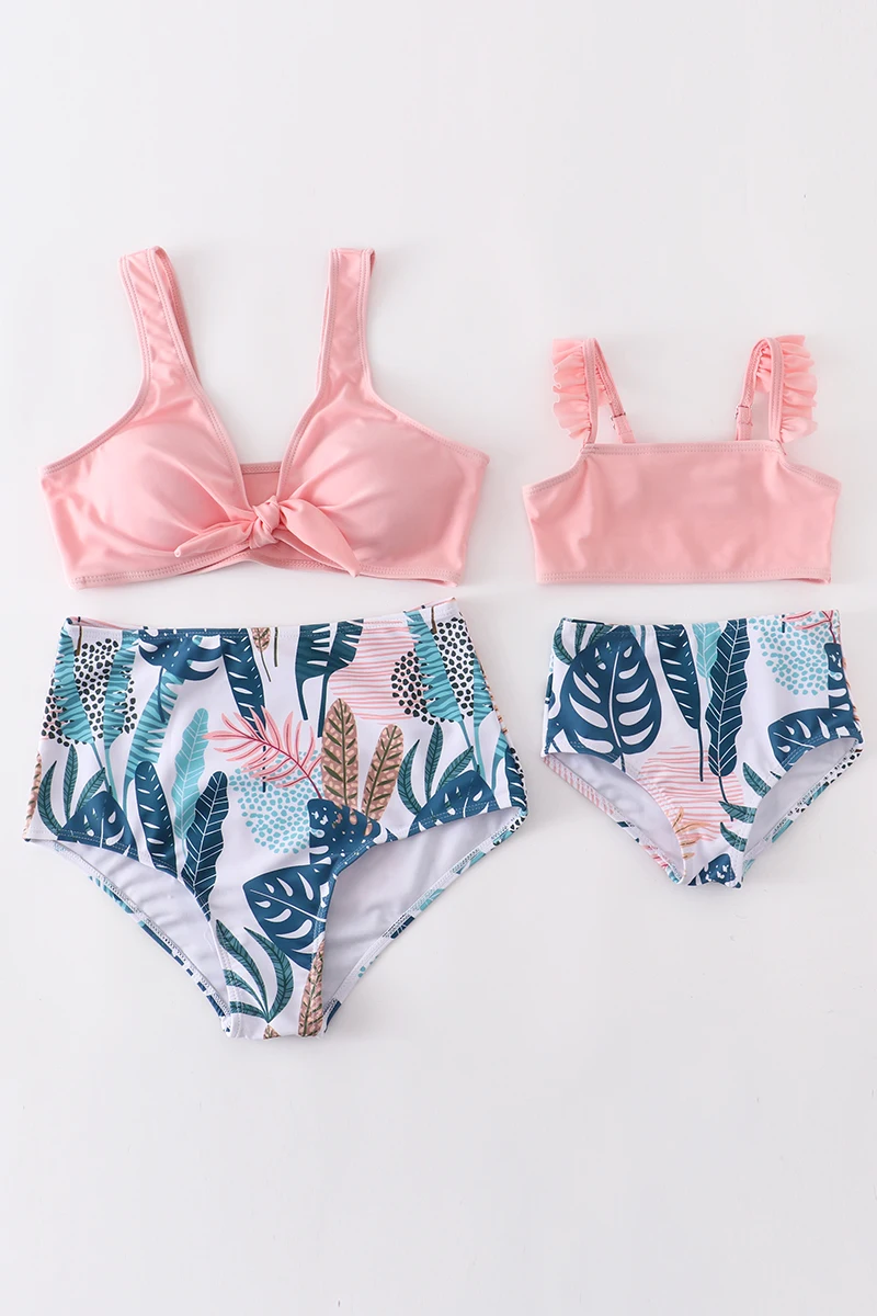 Girlymax Summer Baby Girls Children Clothes Mommy & Me Flamingo Floral Palm Print Swimsuit Bikini Boutique Set Kids Clothing