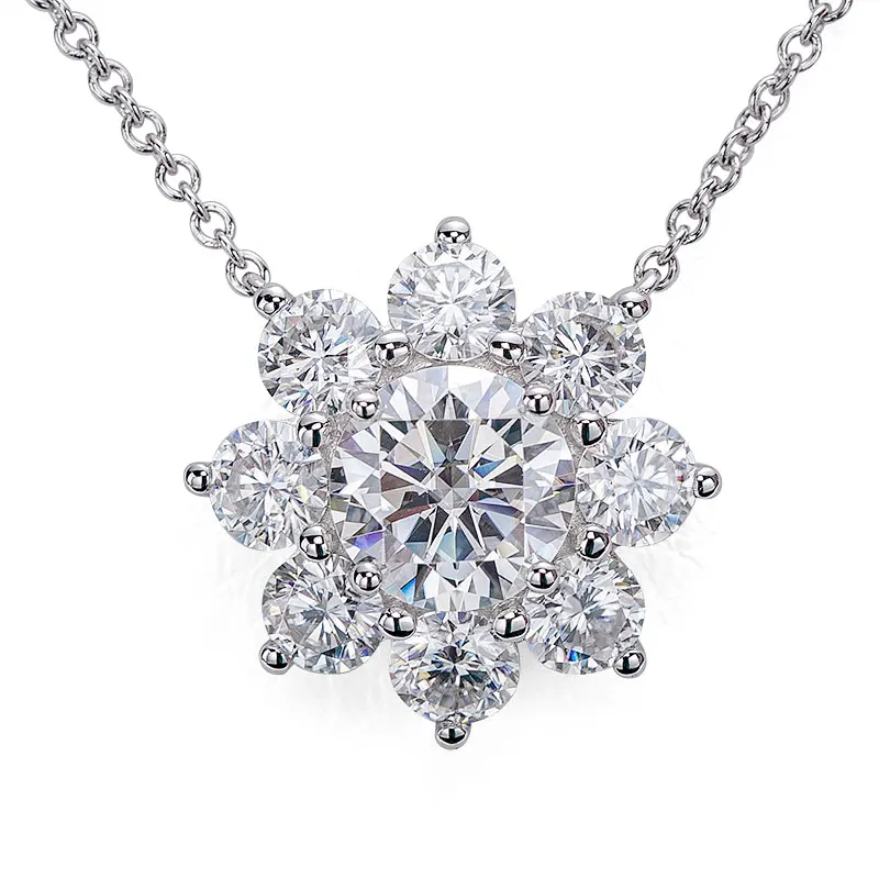 

18K White Gold Necklace 6.5mm D VVS1 38cm-42cm Flower Shape Round Cut Professional Moissanite Factory Supplier Sell Global